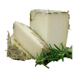 Gesneden stuk geitenkaas met rozemarijn omhulsel_Spaanse kazen koop je in Nederland bij Alegre Import