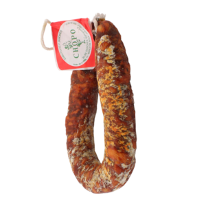 Chorizo Herradura Dulce CHOPO Chorizo Herradura is een Spaanse gedroogde chorizo in ringvorm in Nederland te koop
