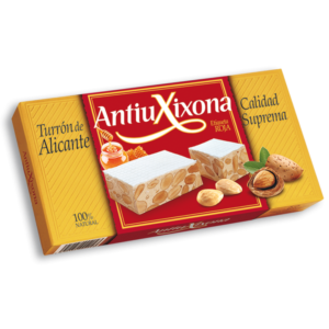 Turrón Duro IGP ALICANTE _Spaanse turron de Alicante met rood etiket van Antiu Xixona_in Nederland te koop bij Alegre Import