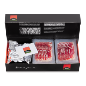 Luxe geschenkdoos met paleta Serrana Duroc _ gesneden serrano ham met botten en certificaat