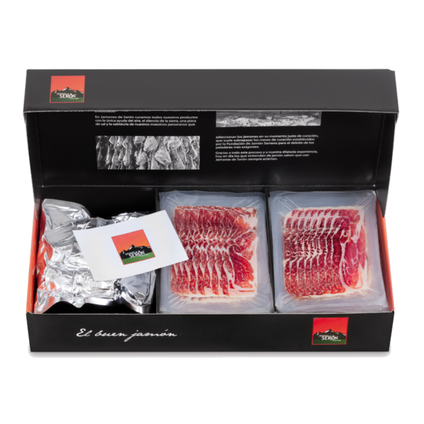 Luxe geschenkdoos met paleta Serrana Duroc _ gesneden serrano ham met botten en certificaat