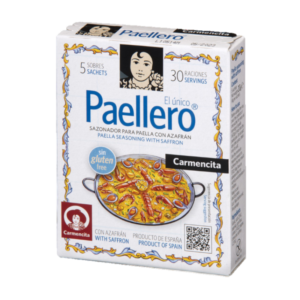 Paellakruiden Carmencita met saffraan is een doosje met hierin 5 zakjes spaanse kruiden.