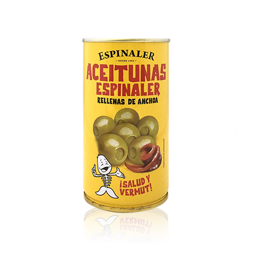 Aceitunas ESPINALER Rellenas Anchoa - Geel blikje met gevulde olijven met ansjovis pasta_Alegre Import.nl