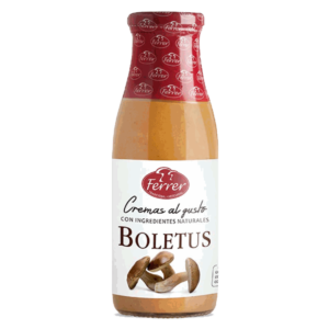 Glazen fles Ferrer Spaanse bospaddenstoelen soep van eekhoorntjesbrood | Crema de ceps in Nederland te koop bij Alegre Import