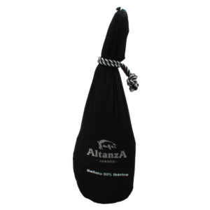 Zwarte hoes Jamón Bellota Altanza Jabugo rood label_Alegre Import