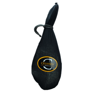 Zwarte hoes voor Spaanse Ibérico ham Crianza met wit label_Alegre Import.nl