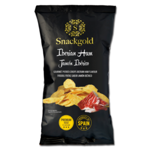 Patata frita Premium ham | Gourmet Spaanse chips in zwarte verpakking met Ibérico smaak