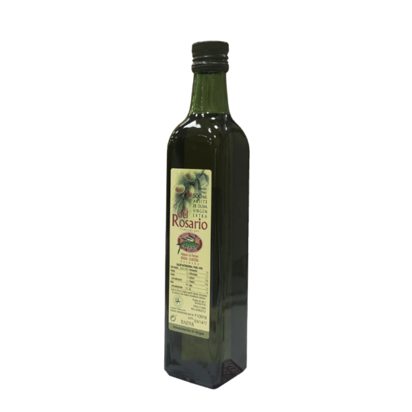 Halve liter glazen fles olijfolie D.O. Baena