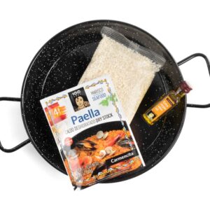 Geëmailleerde paellapan met een starters kit voor paella de Marisco